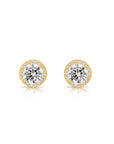 10k Yellow Gold Solitaire Halo Pushback Stud Earrings