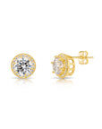10k Yellow Gold Solitaire Halo Pushback Stud Earrings