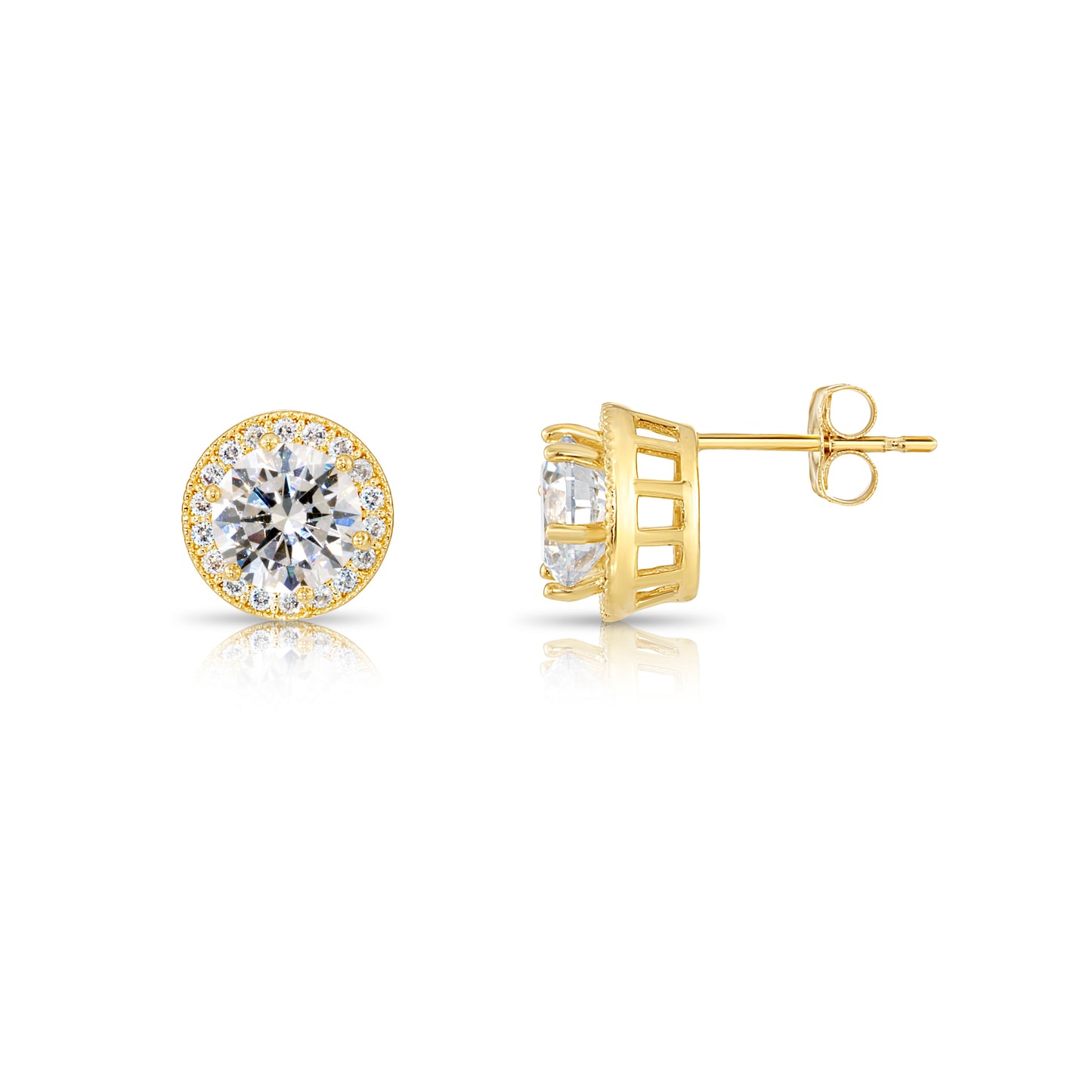 10k Yellow Gold Solitaire Halo Stud Earrings