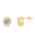 10k Yellow Gold Solitaire Halo Pushback Stud Earrings