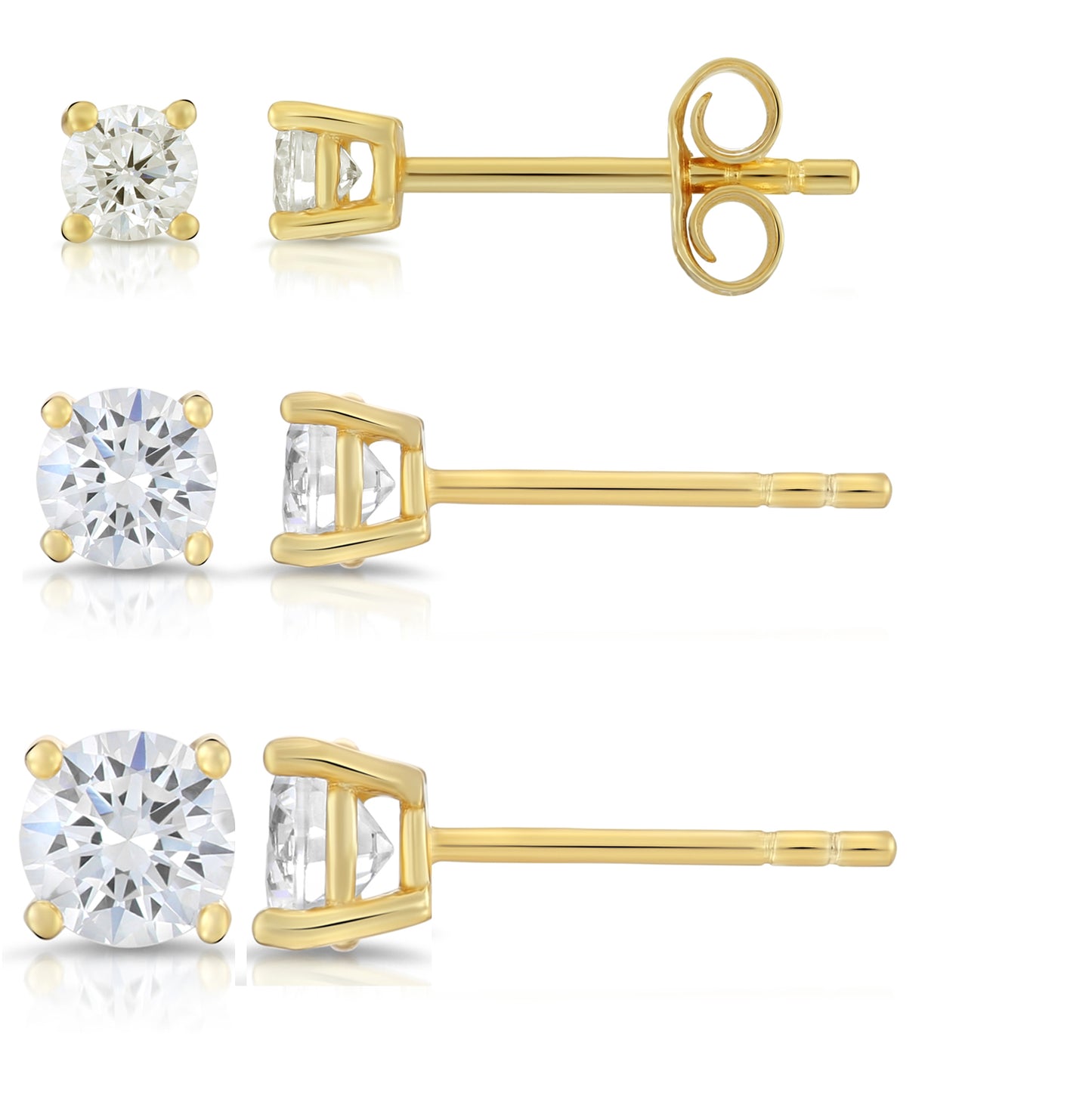 Pure Sterling Silver Stud Earrings, Yellow Gold Plated