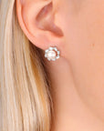 CZ Halo Pearl Stud Earrings in Sterling Silver