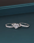 CZ Heart Engagement Ring Set, Three Tier in Sterling Silver