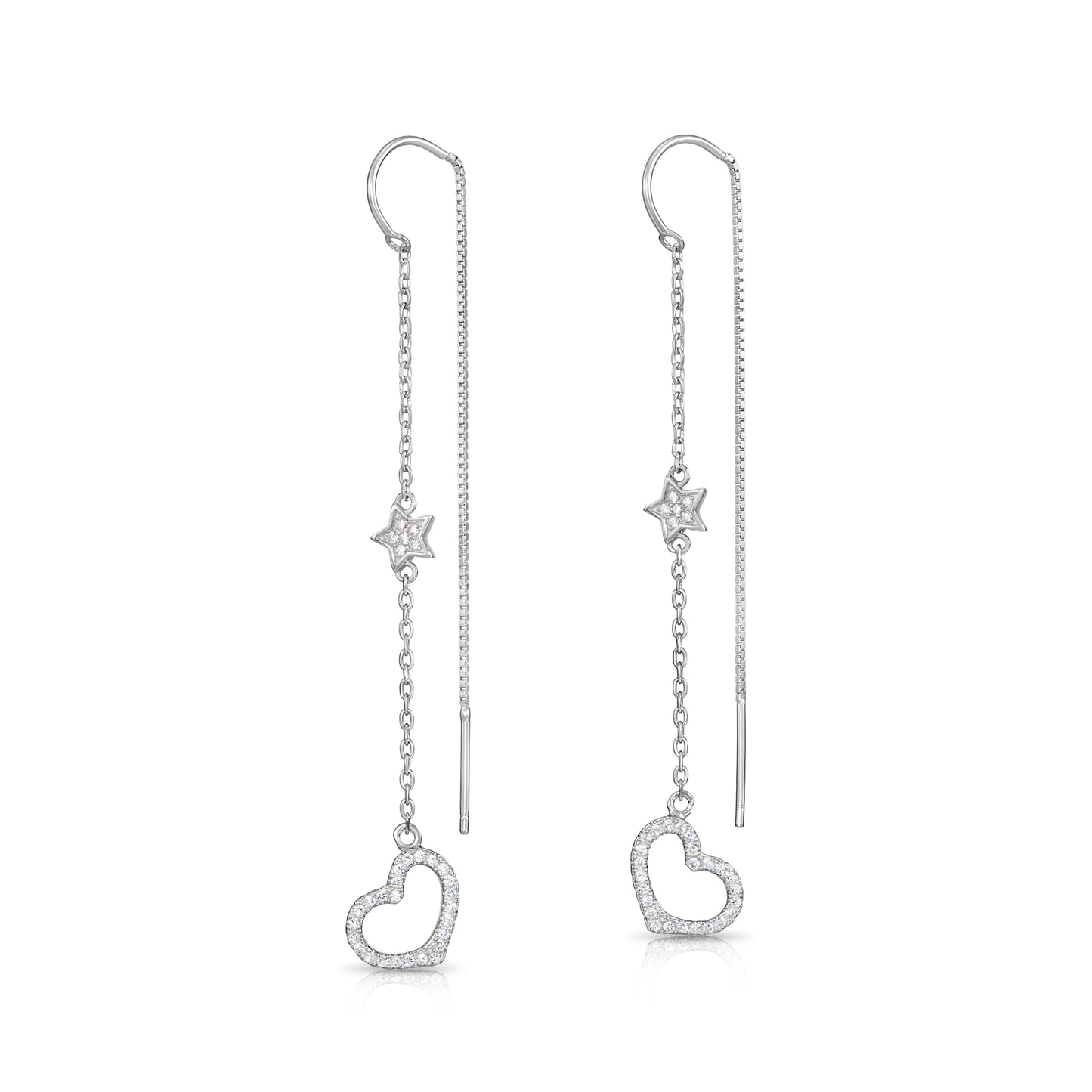 Sterling Silver Star and Heart Threader Earrings