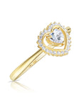 14k Yellow Gold Solitaire Heart Halo Ring