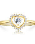 14k Yellow Gold Solitaire Heart Halo Ring