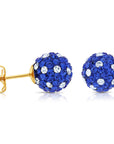 14k Yellow Gold Blue Sparkle Ball Studs