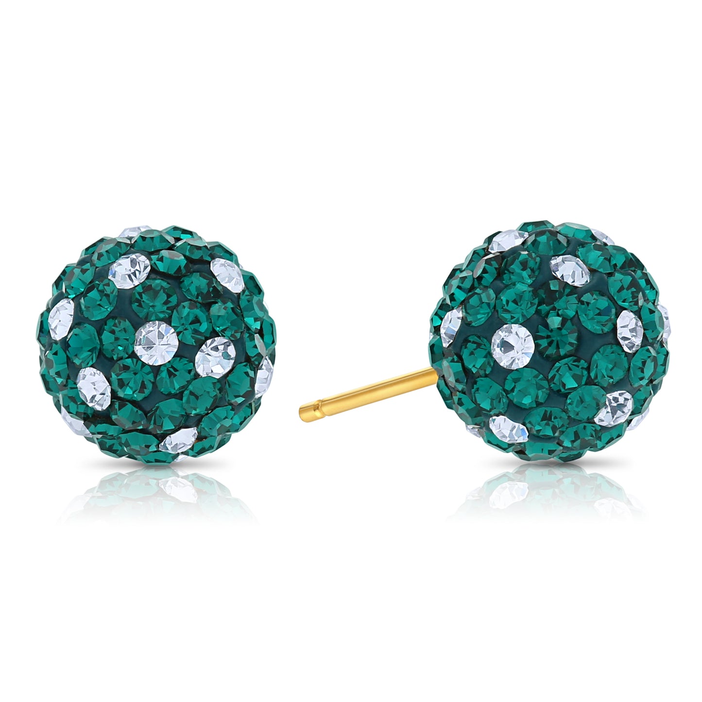 14k Yellow Gold Green Sparkle Ball Studs