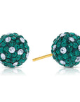 14k Yellow Gold Green Sparkle Ball Studs