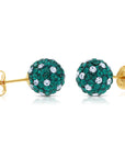 14k Yellow Gold Green Sparkle Ball Studs