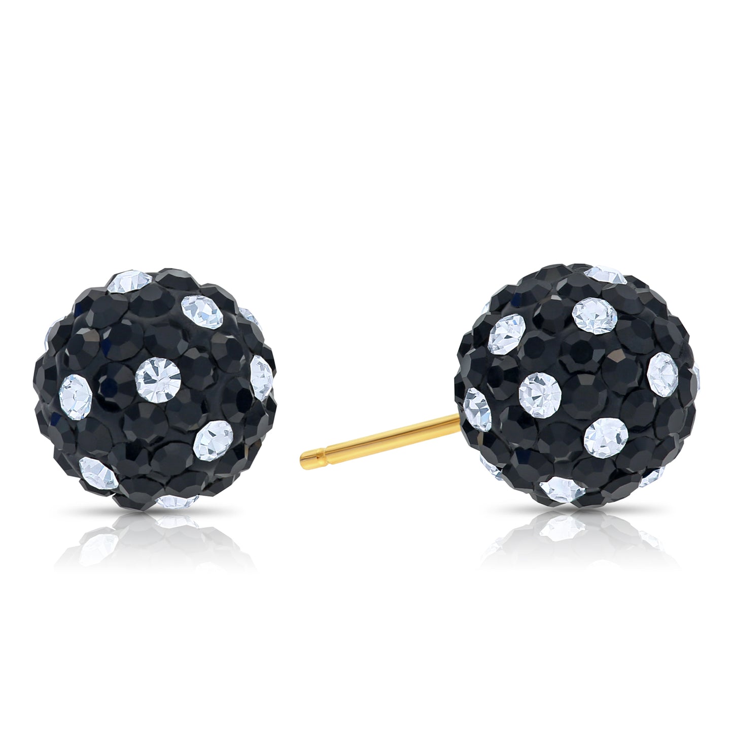 14k Yellow Gold Black Sparkle Ball Studs