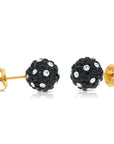14k Yellow Gold Black Sparkle Ball Studs