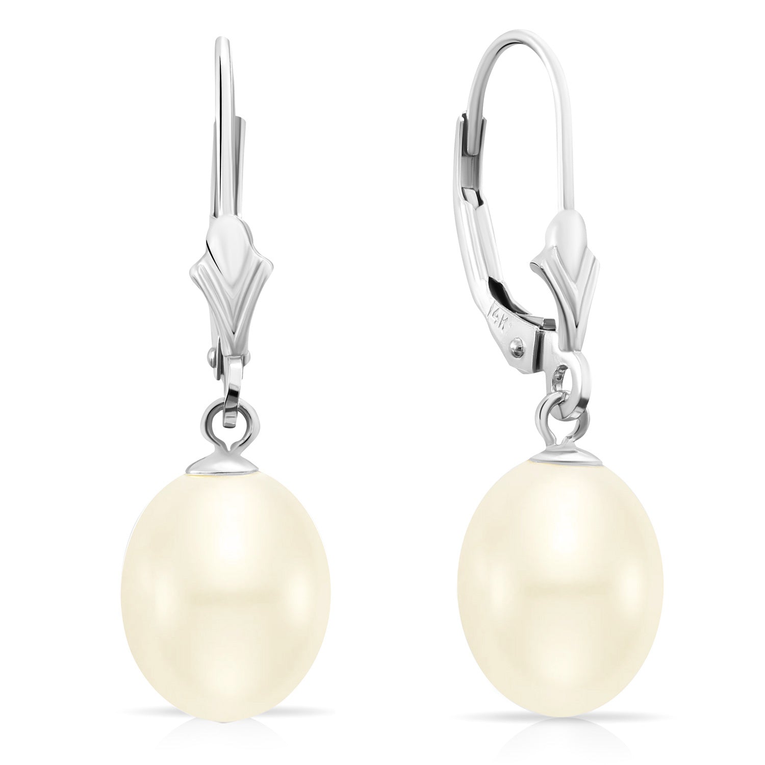 14K Gold Freshwater Pearl Drop Dangle Leverback Earrings