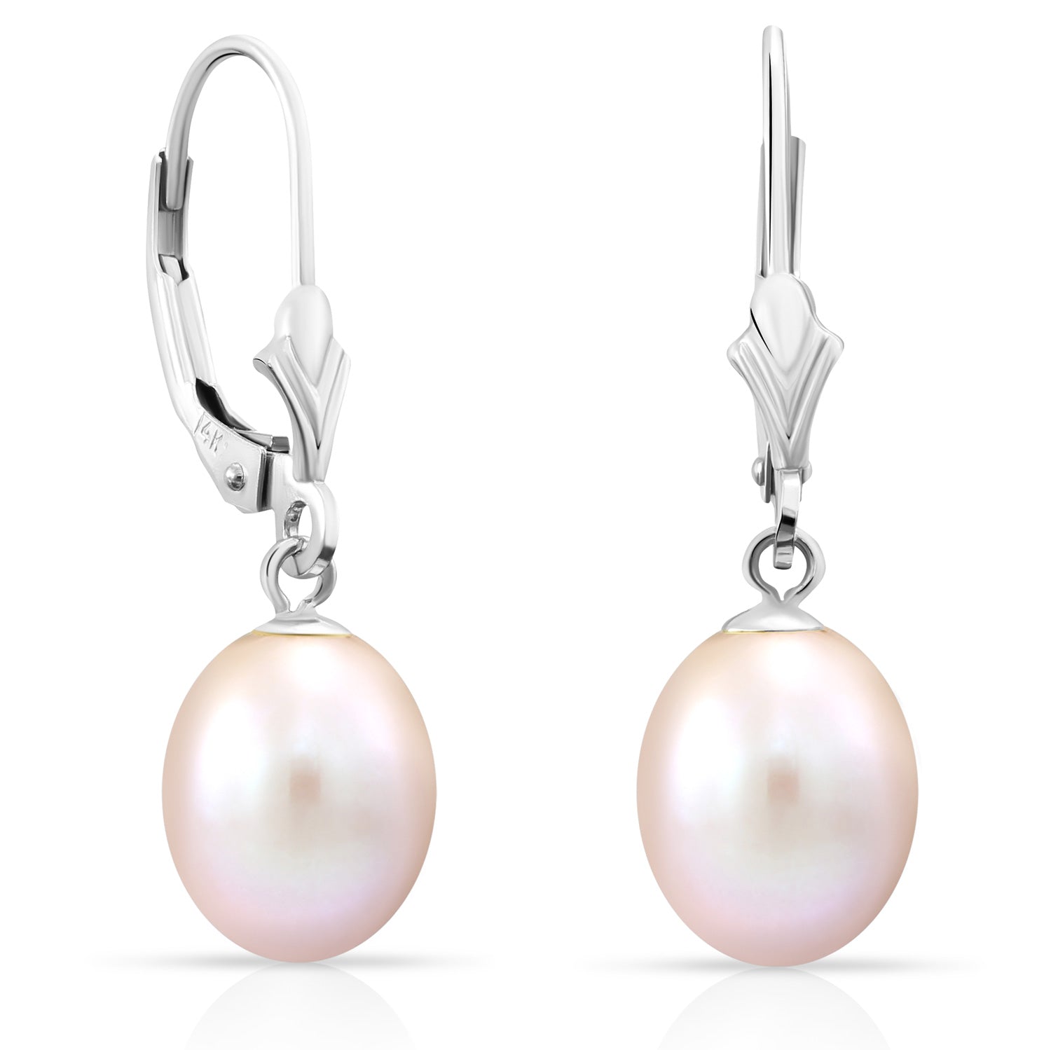 14K Gold Freshwater Pearl Drop Dangle Leverback Earrings