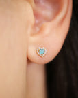 14k Yellow Gold Halo Heart Birthstone Stud Earrings, With Secure Screwbacks, Available in 12 Colors