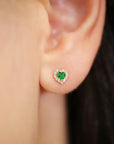 14k Yellow Gold Halo Heart Birthstone Stud Earrings, With Secure Screwbacks, Available in 12 Colors