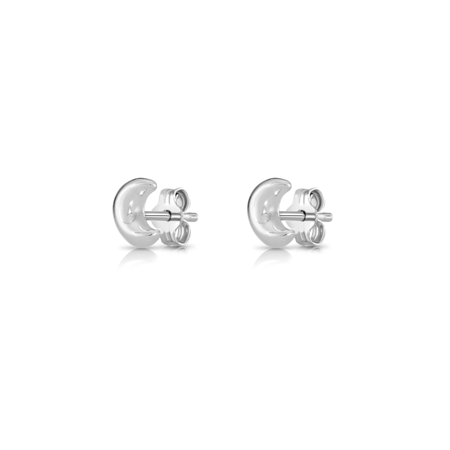 Sterling Silver Shiny Moon Stud Earrings