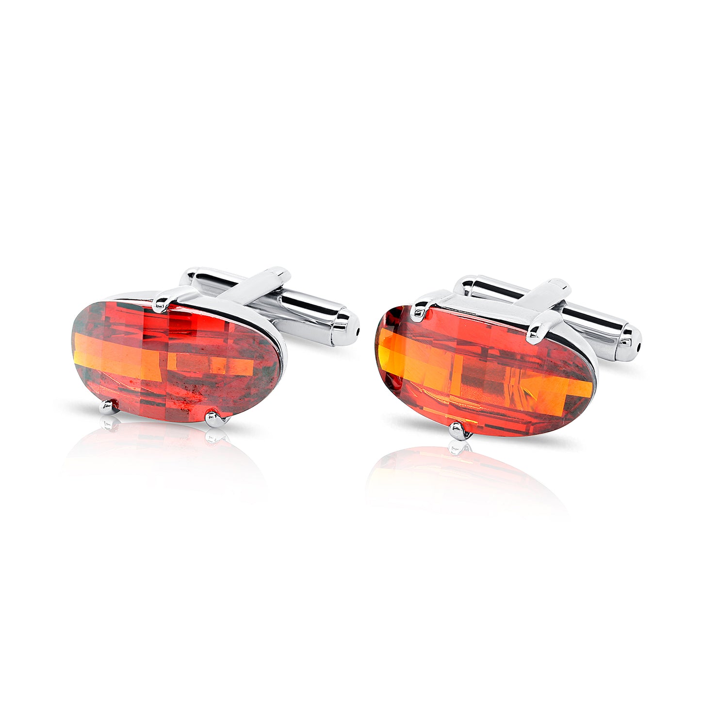 Sterling Silver Square Cuff-Links with Garnet Center