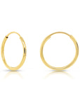 14k Yellow Gold Endless Hoop Earrings, 1mm