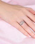 CZ Open Circle Wide Link Ring In Sterling Silver