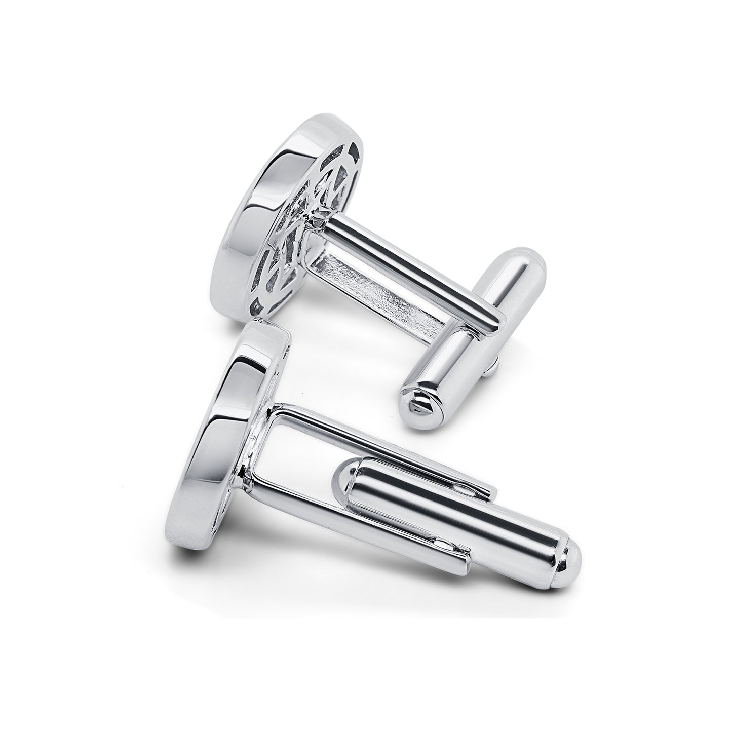 Sterling Silver Round Cuff-Links with Simulated Diamonds