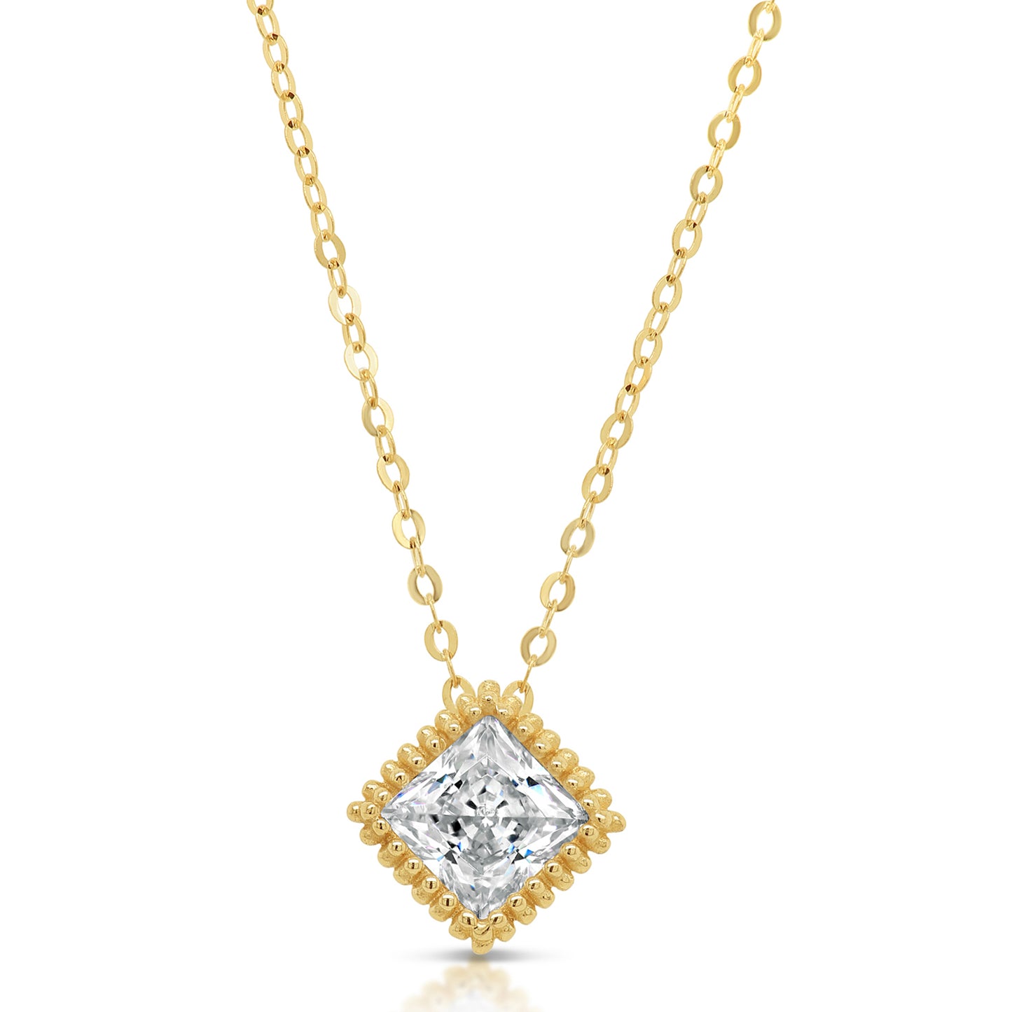 14K Yellow Gold Princess Necklace, Diamond Shape