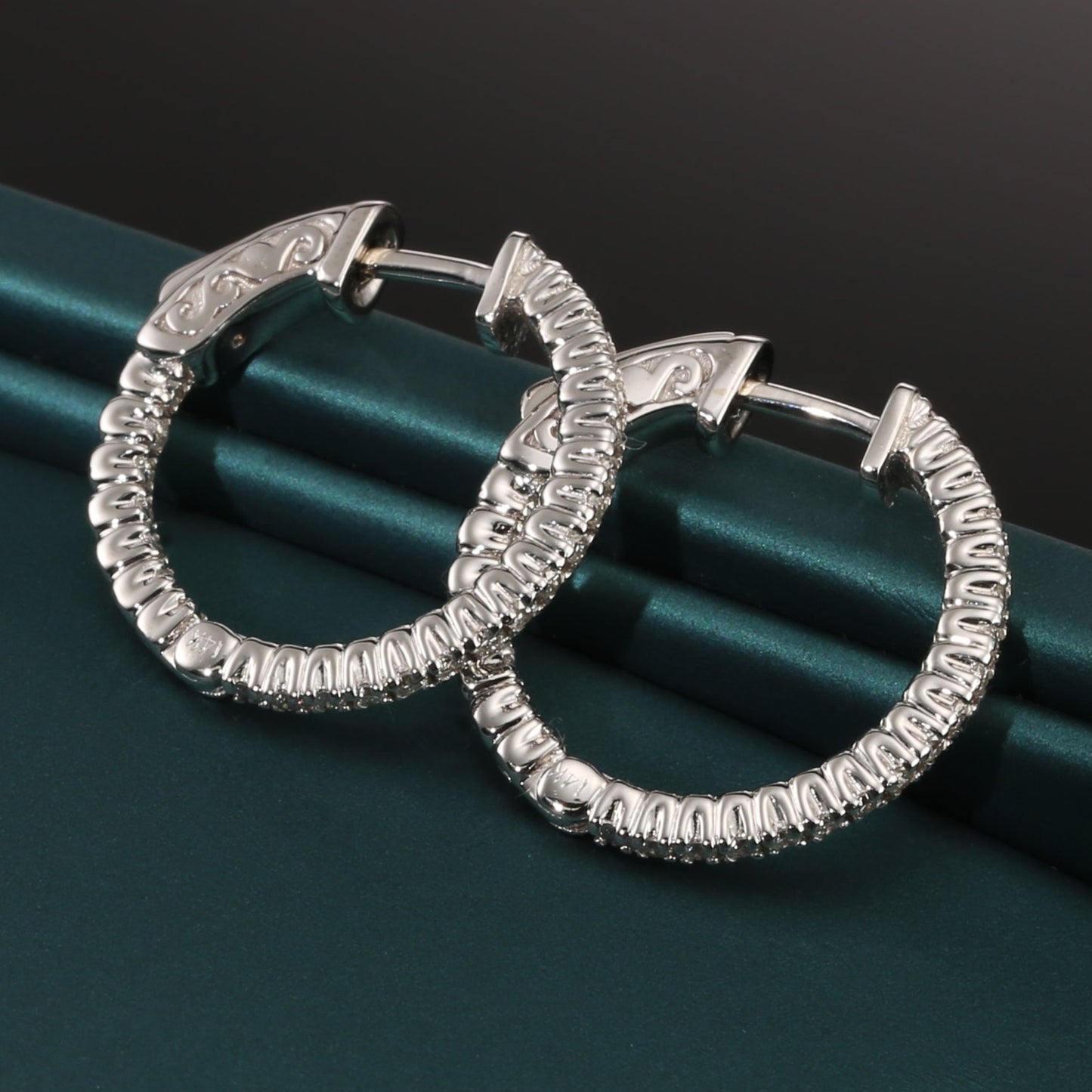 14k White Gold Diamond Hoop Earrings, 0.52 carats