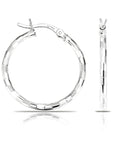 Round Hoops, Diamond Cut Textured Pattern in Sterling Silver