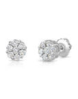 14K White Gold Diamond Cluster Stud Earring with Screw-Back, 0.50 carats
