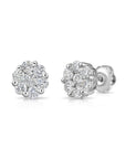 14K White Gold Diamond Cluster Stud Earring with Screw-Back, 0.75 carats