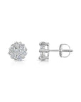 14K White Gold Diamond Cluster Stud Earring with Screw-Back, 0.75 carats