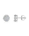 14K White Gold Diamond Cluster Stud Earring with Screw-Back, 1.00 carats