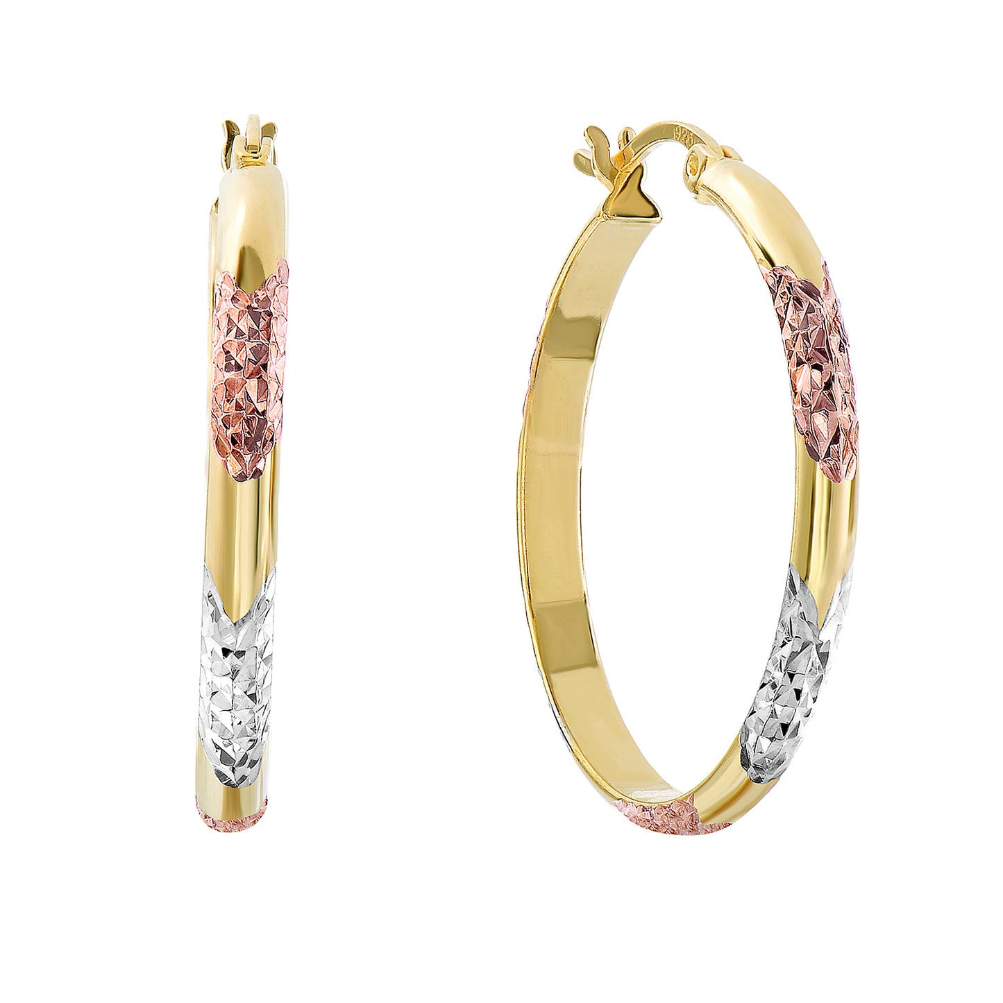 Tricolor Hoop Earrings - Sterling Silver Round Hoops