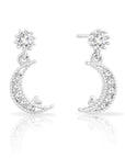 Tiny Moon With Star CZ Stud Earring Sterling Silver