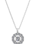 CZ Round Solitaire Halo Charm Necklace in Sterling Silver
