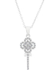 CZ Key Charm Necklace in Sterling Silver