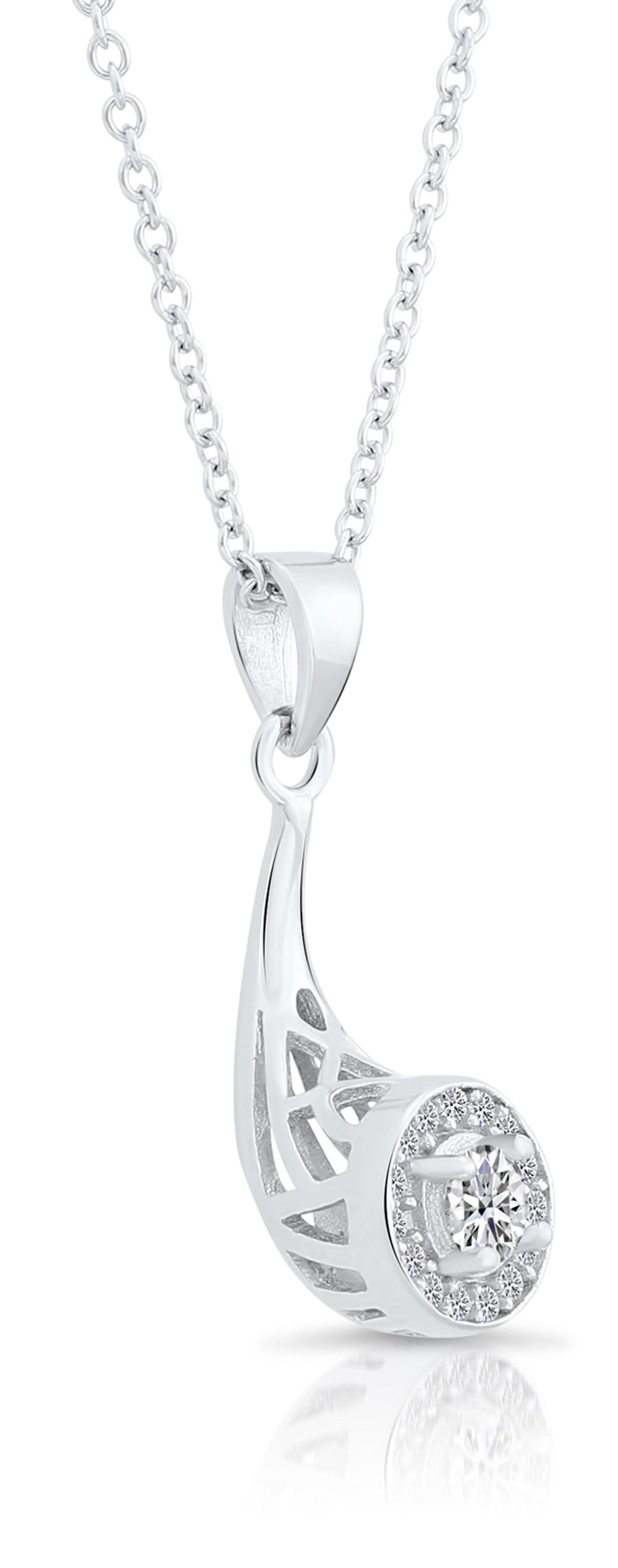 Tilo Jewelry Sterling Silver Halo Cubic Zirconia Horn Pendant Necklace