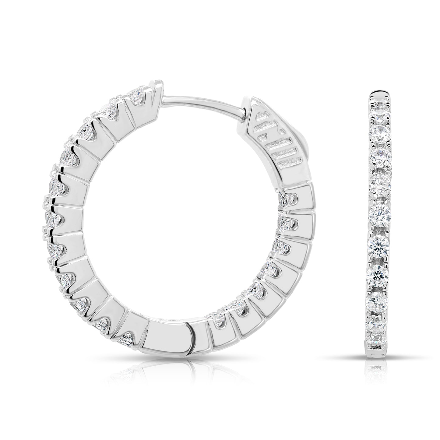 Sterling Silver Inside Outside Hoop Earrings, 3 Sizes