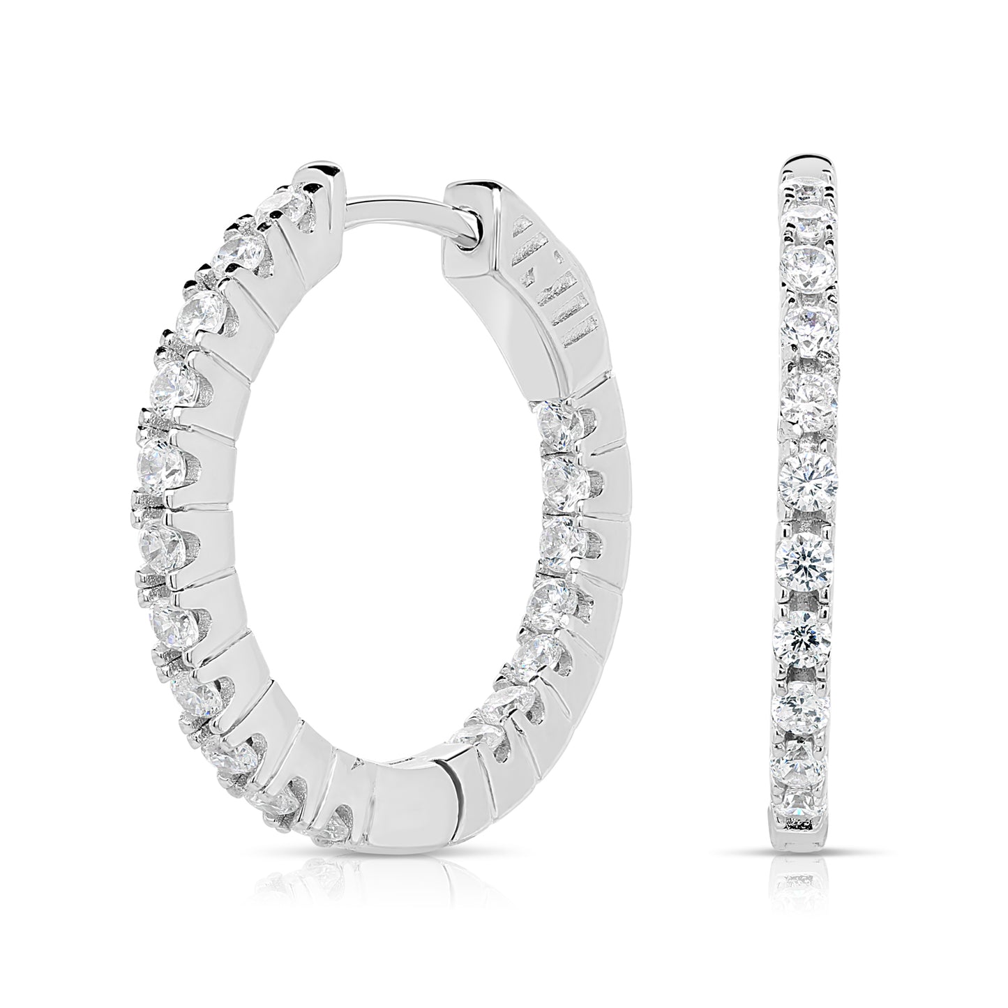 Sterling Silver Inside Outside Hoop Earrings, 3 Sizes