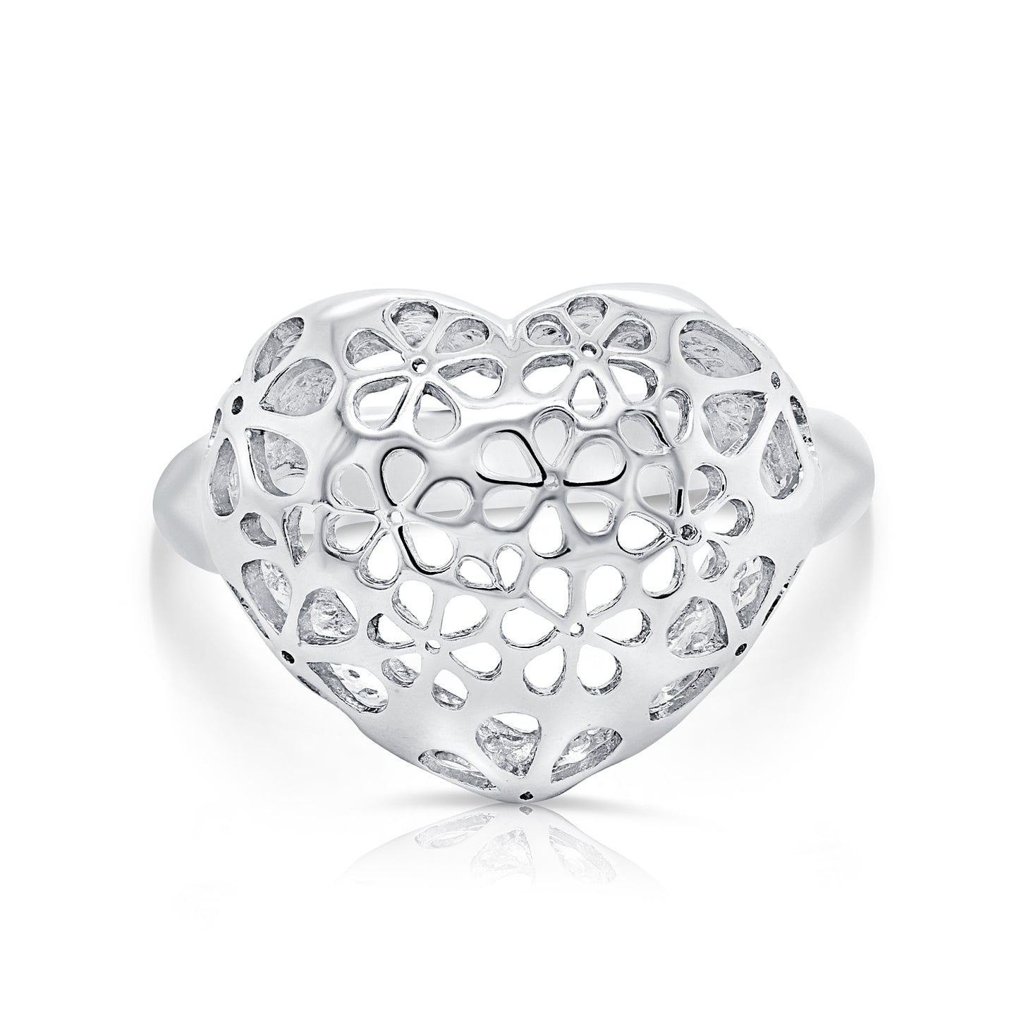 Filigree Floral Heart Ring In Sterling Silver