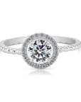 CZ Solitaire Round Halo Engagement Ring in Sterling Silver