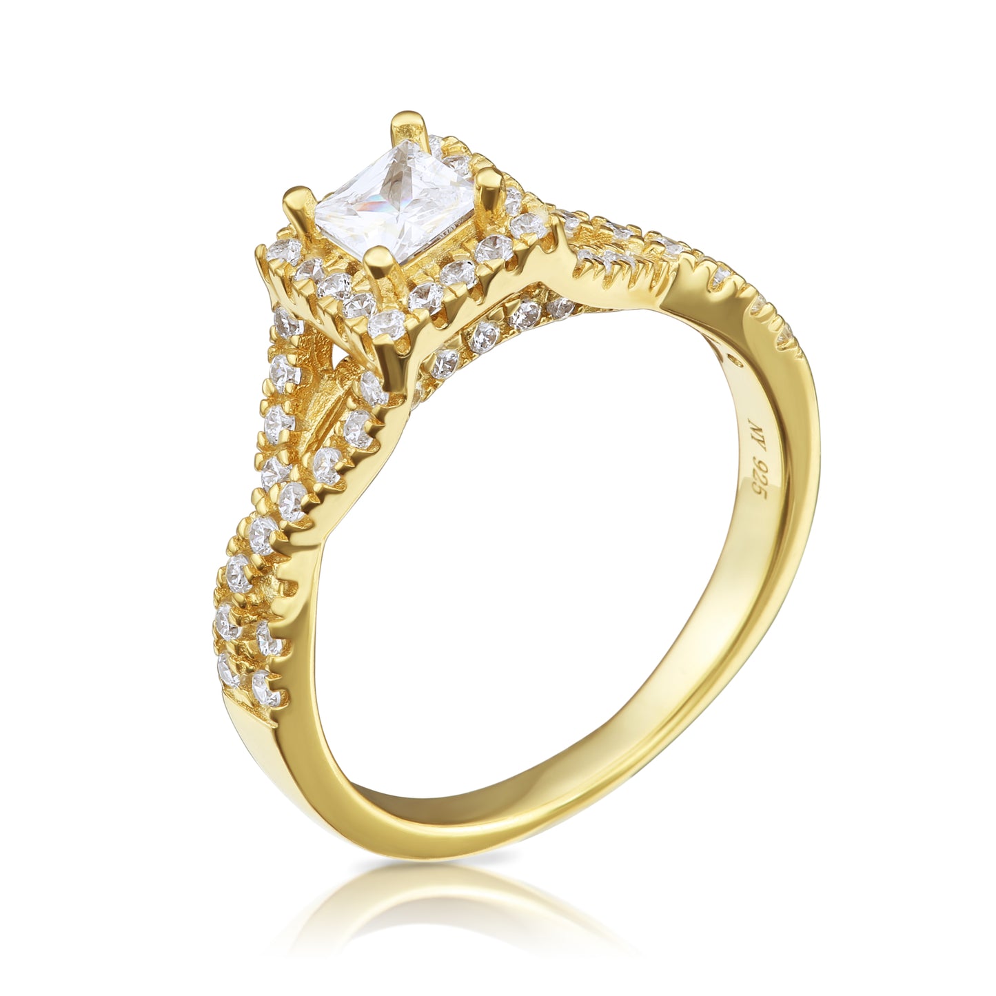 Sterling Silver Princess Engagement Ring Set, Gold Plated
