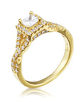 CZ Princess Engagement Ring Set, Gold Plated in Sterling Silver