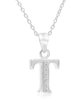 CZ Initial Charm Necklace, All Letters in Sterling Silver