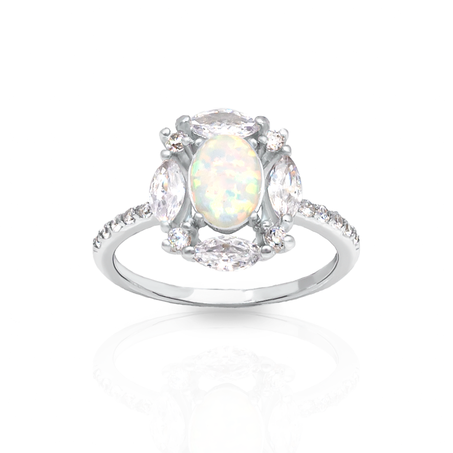 Sterling Silver Fire Opal Oval Ring