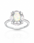 CZ Fire Opal Oval Ring in Sterling Silver