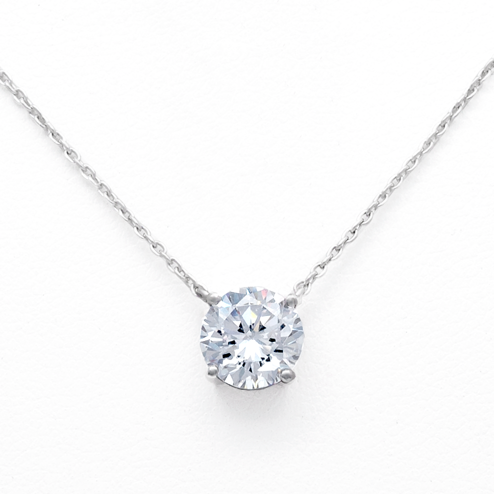 Sterling Silver Round Solitaire Necklace