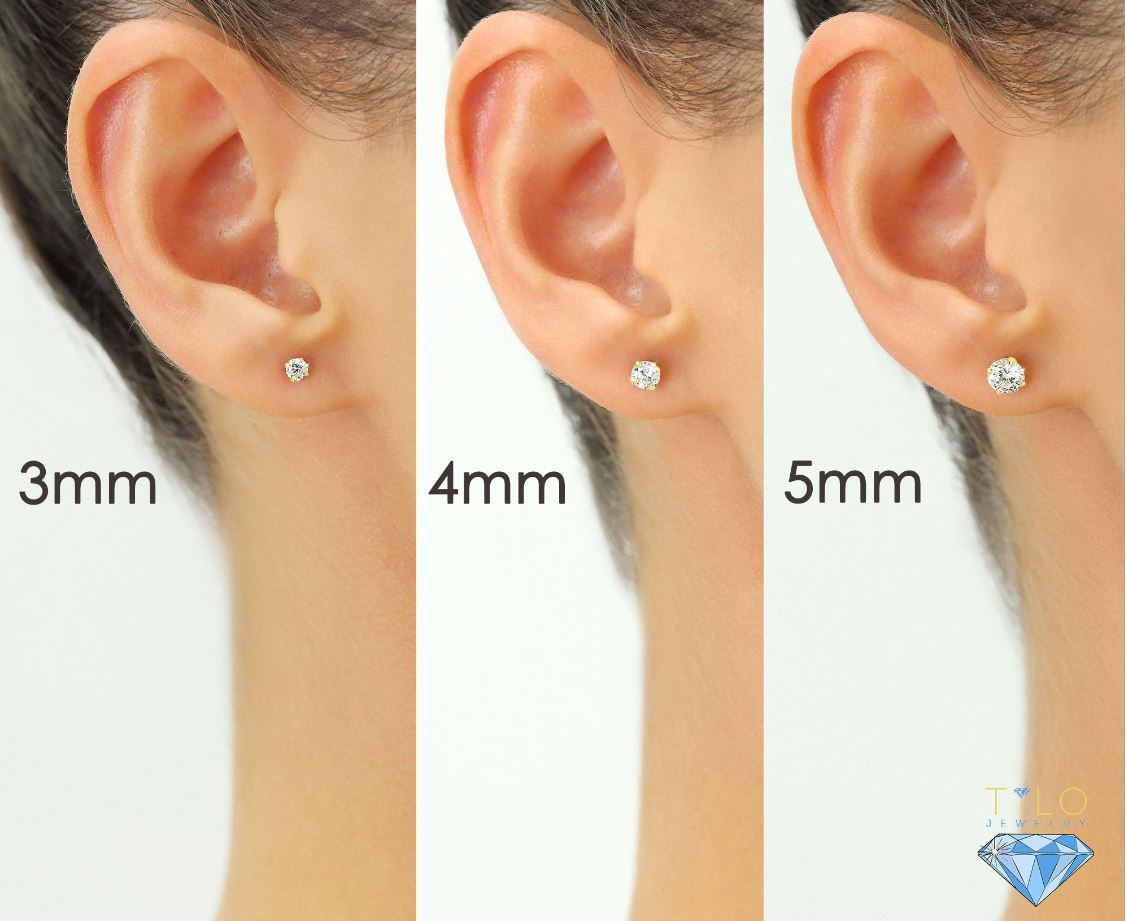 3 PAIR SET! 14k Yellow Gold Classic CZ Stud Earrings with Pushbacks (Unisex)