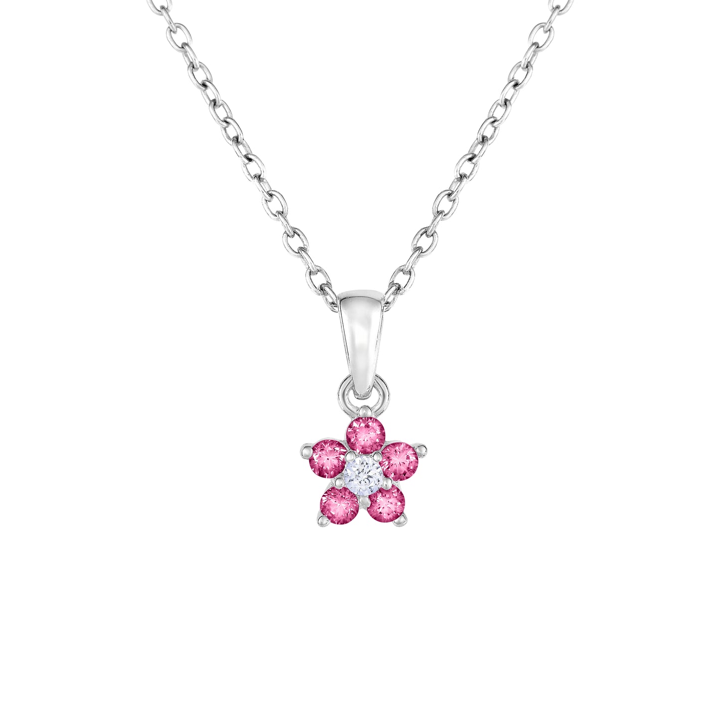 Sterling Silver Small Birthstone Flower Charm Necklace