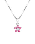 CZ Small Birthstone Flower Charm Necklace in Sterling Silver